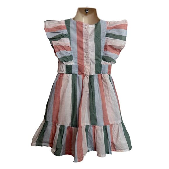 Janie & Jack Striped Ruffle Pink Blue Green Dress Size 3T - Picture 5 of 8
